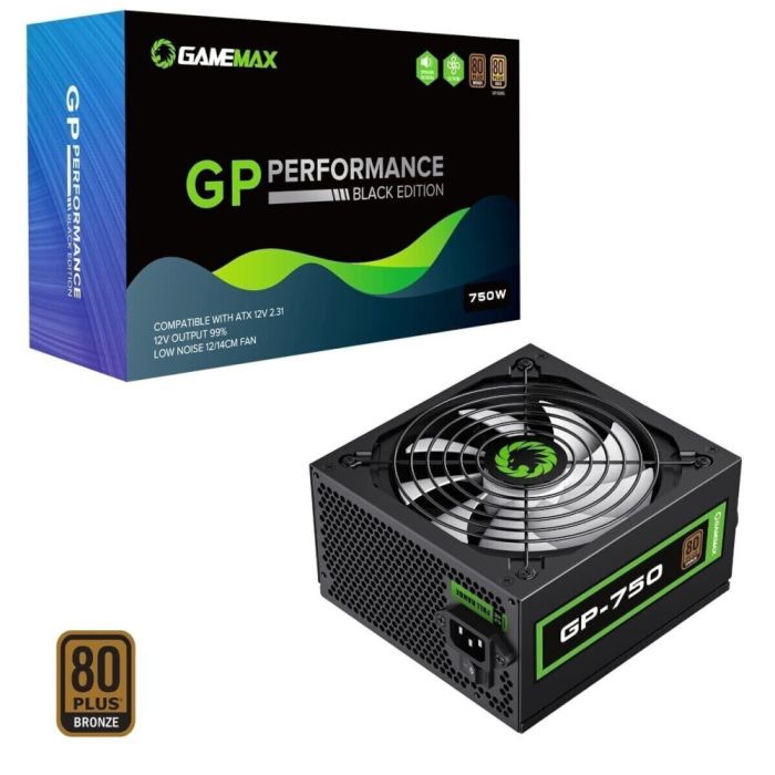 GameMax GP750 750W 80 Plus Bronze, 54A, Wired Power Supply