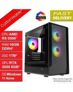 AMD R5 5500, 16GB, 1TB, 8GB RTX 3050, W11H, Level 5 v2.4 Gaming PC