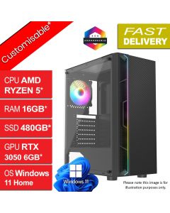 AMD Ryzen 5 5500 RTX3050, W11H, Galaxy v2.9 RGB Gaming PC