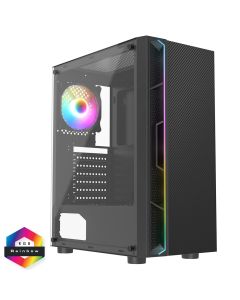 CIT Galaxy Black Midi Gaming Case with LED Strip + 120mm ARGB Fan