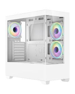 CiT Sense White ATX Case, Tempered Glass Front /Sides, 3xDual-Ring fans