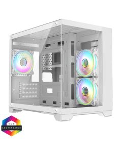 CiT Concept White MATX Gaming Cube, Glass Front/Side, 3xARGB Fans