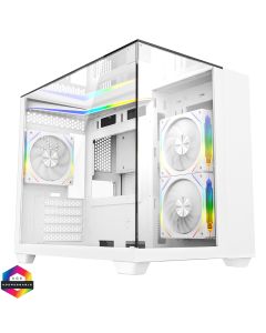 CiT Eclipse White mATX Case, 3 Sided Glass+LED Strip, 3x120mm ARGB Fans