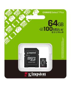 64GB Kingston Canvas Select Plus microSDXC 100MB/s A1 Card + Adapter