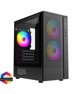 CiT F3M Black mATX Mesh Case, 3x120mm ARGB Fans, Glass Side