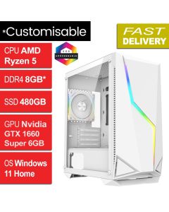  AMD R5 5500, 8GB, GTX1660S, W11H, Refurb Volt White Gaming PC