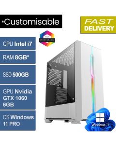 Intel i7 7700, 8GB, 500GB SSD, GTX1060, W11P, Solar White Gaming PC