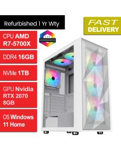 AMD R7 5700X, 16GB, RTX2070, W11H, Phantom XL White Refurb Gaming PC