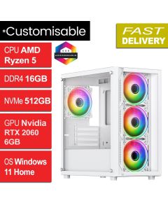 AMD R5 5500, 16GB, RTX2060, W11H, Refurb Lucid White Gaming PC