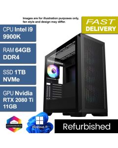 Intel i9 9900K, 64GB, W11P, RTX2080Ti 11GB, Creator Refurb Gaming PC