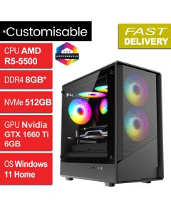 AMD Ryzen 5 5500, 8GB, GTX 1660 Ti, W11H, Refurb Level 5 Gaming PC