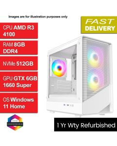 AMD Ryzen 3 4100, GTX1660 Super, W11H, Level 5 White Refurb Gaming PC