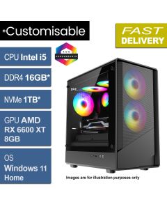 Intel i5 11400F, 16GB, RX 6600 XT 8GB, W11H, Level 5 Refurb Gaming PC