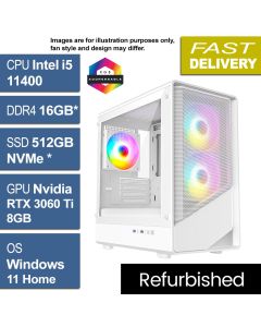 Intel i5 11400, RTX 3060 Ti 8GB, W11H, Level 5 White Refurb Gaming PC