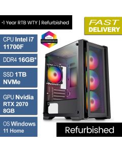 Intel i7 11700F, 16GB, RTX 2070 8GB, W11H, Vento Refurb Gaming PC