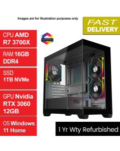 AMD R7 3700X, 16GB, 1TB, RTX 3060, W11H, Mercury Refurb Gaming PC