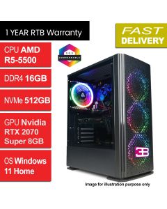 AMD Ryzen 5 5500, 16GB, RTX 2070 Super, W11H, Refurb ARGB Gaming PC
