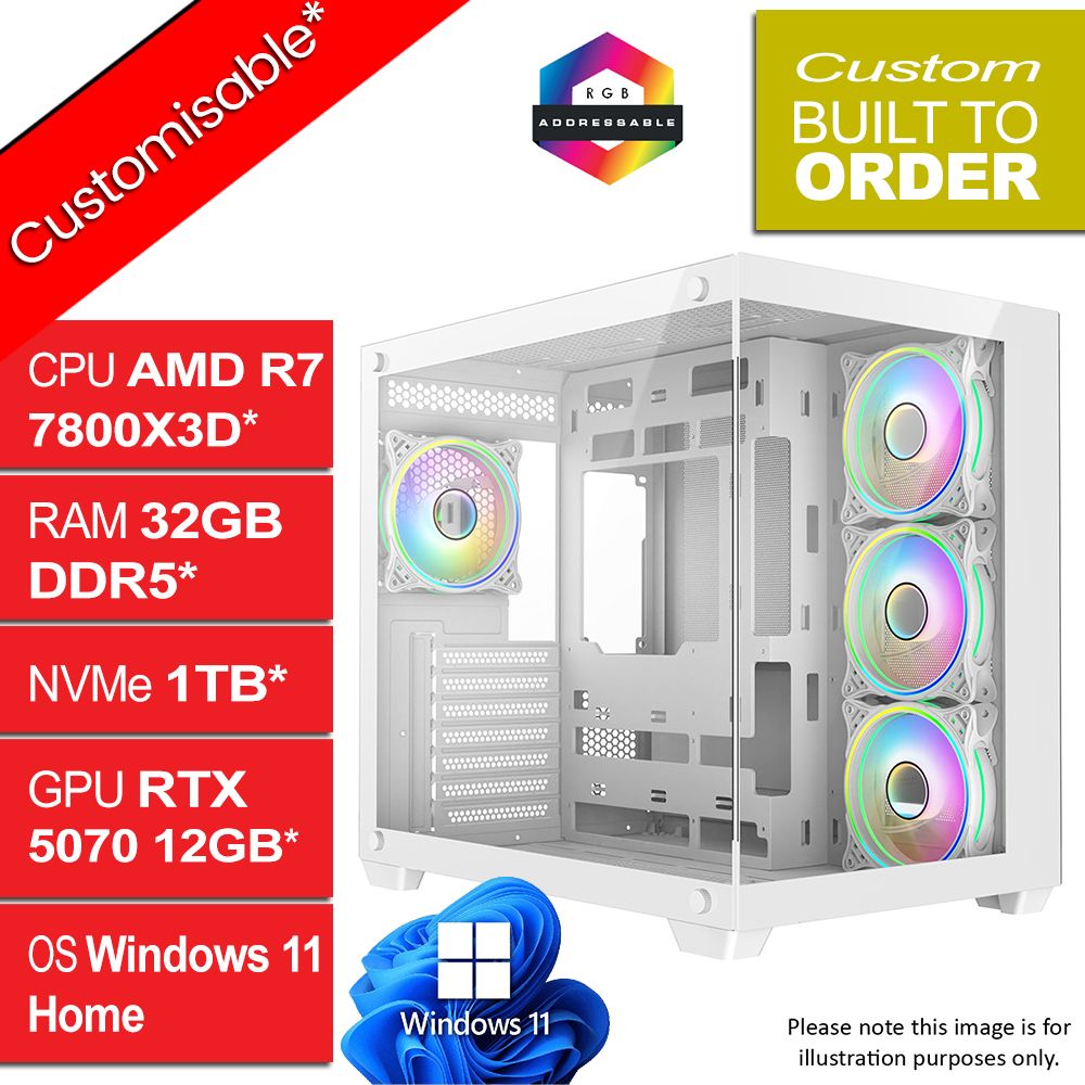 AMD Ryzen 7 7800X3D RTX 5070 W11H Vision White YETI v2.6 Gaming PC