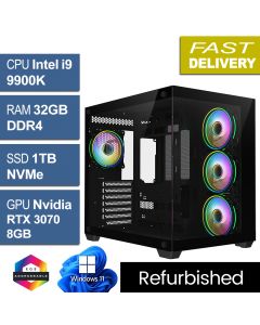 Intel i9 9900K 32GB 1TB SSD W11H RTX3070, CIT Vision Refurb Gaming PC
