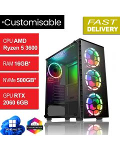 AMD Ryzen 5 3600, RTX 3050 6GB, W11H, Raider Black Gaming PC