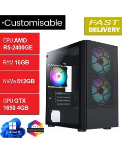 AMD Ryzen 5 2400GE, GTX 1650 4GB, W11H, META Black Gaming PC