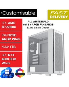 AMD R7 5800X 32GB 1TB RTX4060 W11H, Montech WHITE Gaming PC