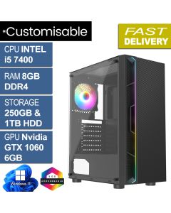 Intel i5 7400 8GB 250GB 1TB HDD GTX1060 W11P, Galaxy Gaming PC