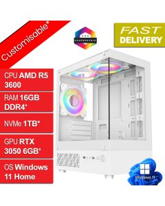 AMD Ryzen 5 3600 V1.0, RTX 3050 6GB, W11H, Celsius White Gaming PC