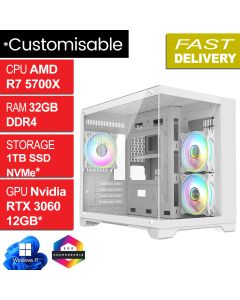 AMD R7 5700X 32GB 1TB RTX 3060 W11H, Concept WHITE Gaming PC