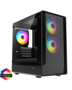 CiT Level 5 Black mATX Mesh Case, 3 x 120mm ARGB Fans, Glass Side