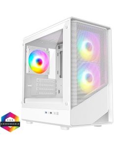 CiT Level 5 White mATX Mesh Case, 3 x 120mm ARGB Fans, Glass Side