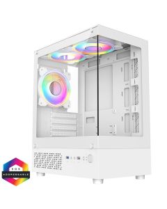 CiT Celsius White mATX Case, Glass Front/Side, 3 x Dual-Ring Fans