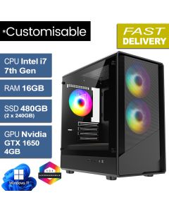 Intel i7 7700 16GB 480GB GTX 1650 W11H, Level 5 Gaming PC