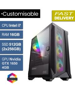 Intel i7 7700 16GB 512GB SSD GTX 1650 W11H, Brufen Refurb Gaming PC