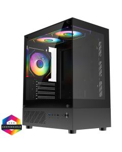 CiT Celsius Black mATX Case, Glass Front/Side, 3 x Dual-Ring Fans