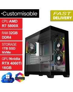 AMD R7 5800X 32GB 1TB RTX4060Ti 16GB W11H, Mercury Refurb Gaming PC