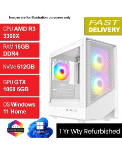 AMD Ryzen 3 3300X, GTX 1060, W11H, Level 5 White Refurb Gaming PC
