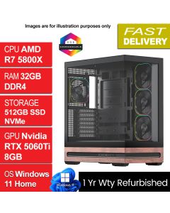 AMD R7 5800X, 32GB, 1TB, RTX 5060Ti, W11H, Elegance Refurb Gaming PC
