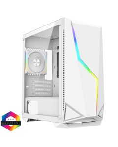 CiT Volt White mATX Case, 1x120mm ARGB Fan + 1xWhite Fan, ARGB LED Strip 