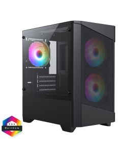 CIT Level 1 Black Micro-ATX Mesh Case, 3 x 120mm RGB Rainbow Fans