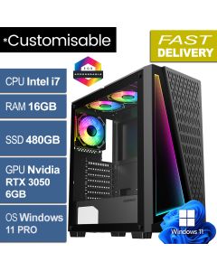 Intel i7 8700 16GB 480GB SSD W11P RTX 3050, PRISM Refurb Gaming PC