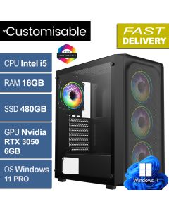 Intel i5 9400F 16GB 480GB SSD W11P RTX 3050, Orion Refurb Gaming PC