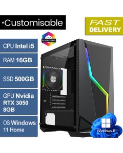 Intel i5 9400F 16GB 500GB SSD W11H RTX 3050, Volt Refurb Gaming PC