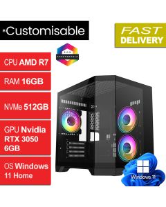 AMD R7 1700X 16GB 512GB SSD W11H RTX 3050, DS240 Refurb Gaming PC